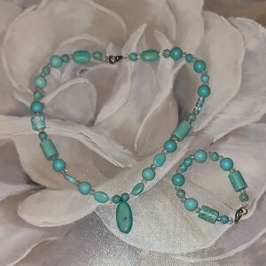 Turquoise Beaded Necklace and Bracelet Set
